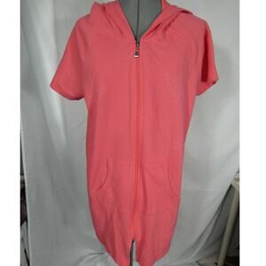 Palm Grove Large Zip Up Hooded Short Sleeves Swim Cover Up Shell Design